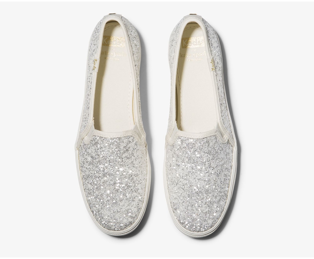 Keds Slip Ons Damen Weiß - Kate Spade New York Triple Decker Glitter - DNT-981432